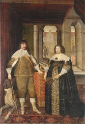 Portrait of George William, Elector of Brandenburg and His Consort Elizabeth Charlotte of the Palatinate and a Mastiff